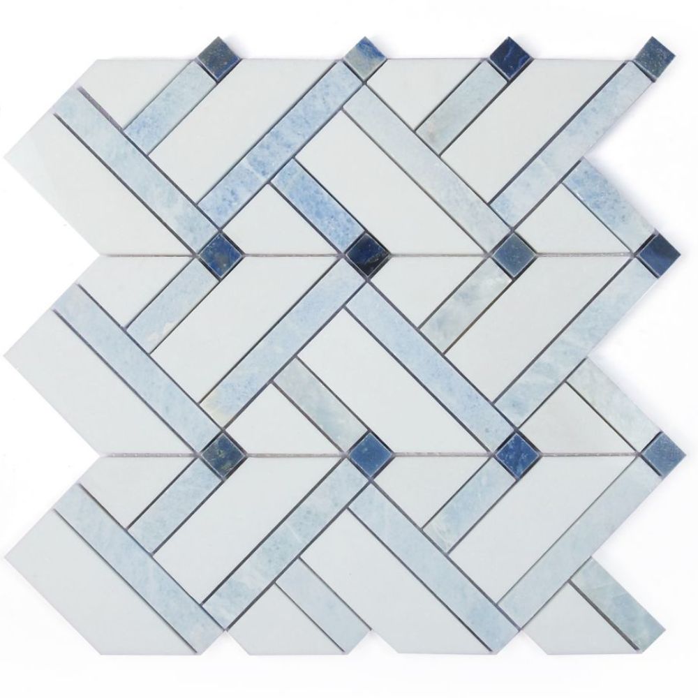 Tesserae Herringbone Royal Sapphire 11.75x12.25 Marble Mosaic Tile