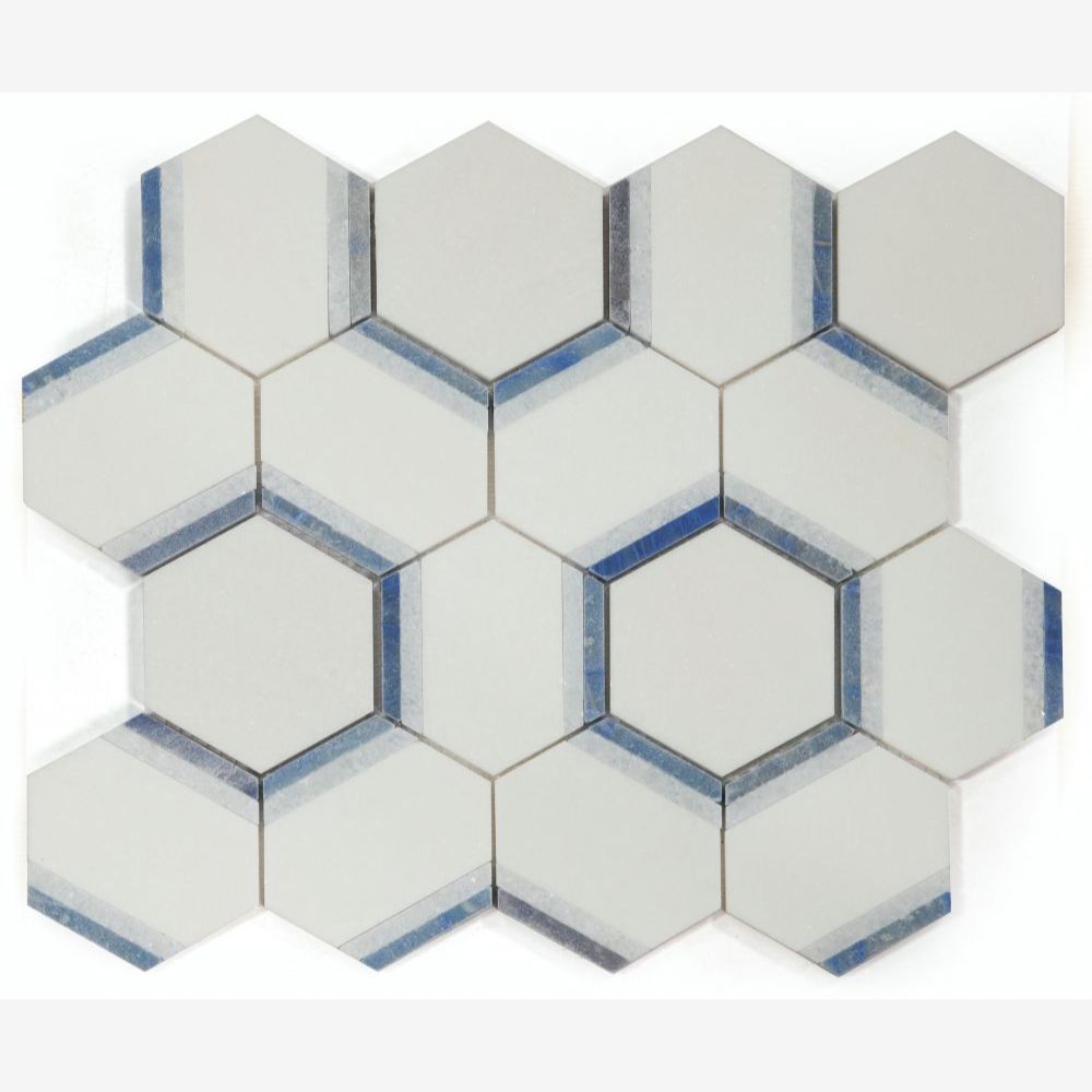 Kent Hex Royal Sapphire 12x13.75 Marble Mosaic Tile