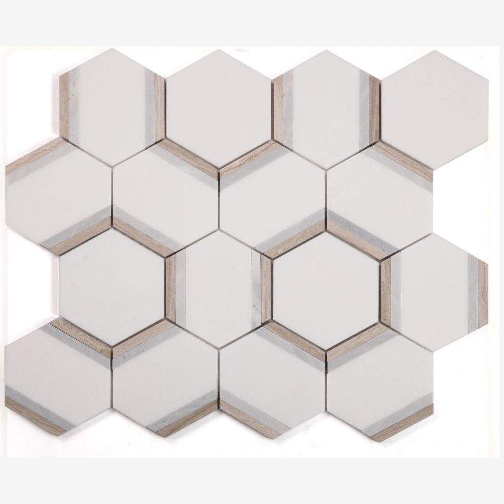 Kent Hex Royal Sky 12x13.75 Marble Mosaic Tile
