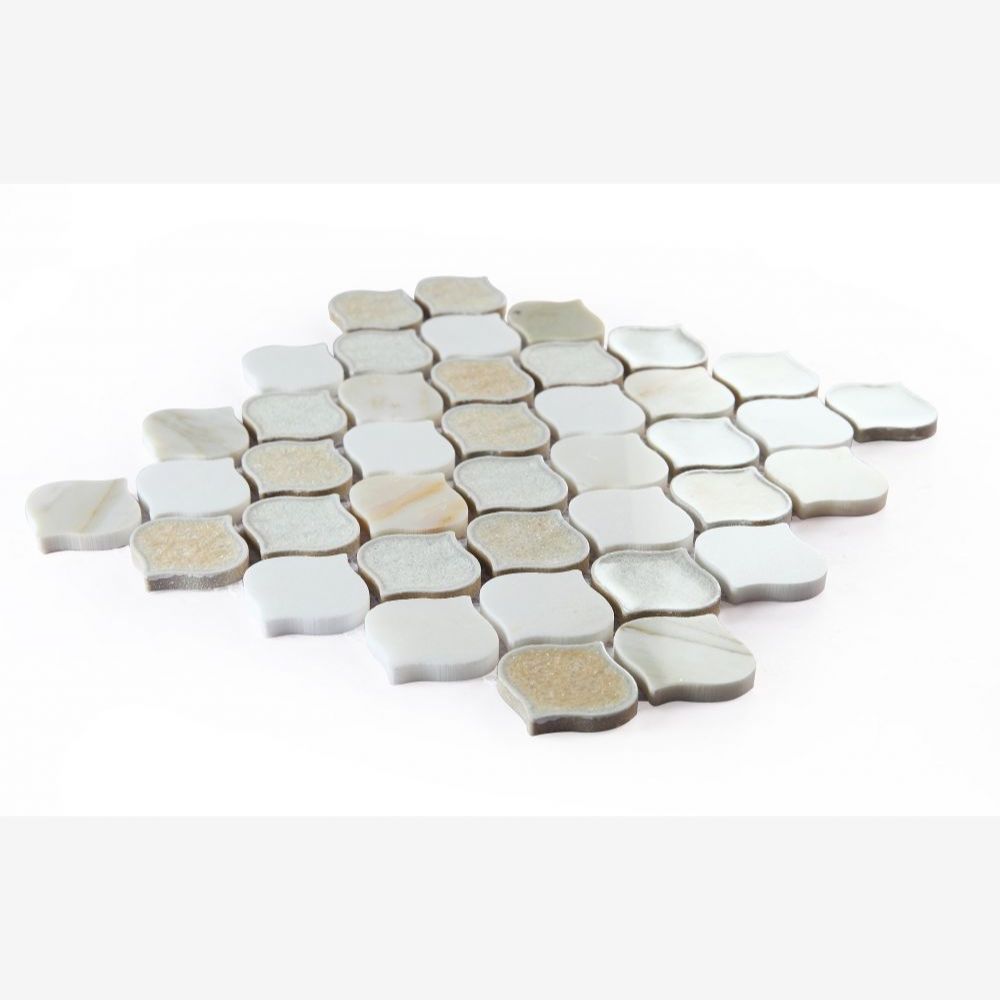 Luxor Calacatta Arabesque Crackled Glass Mosaic Tile