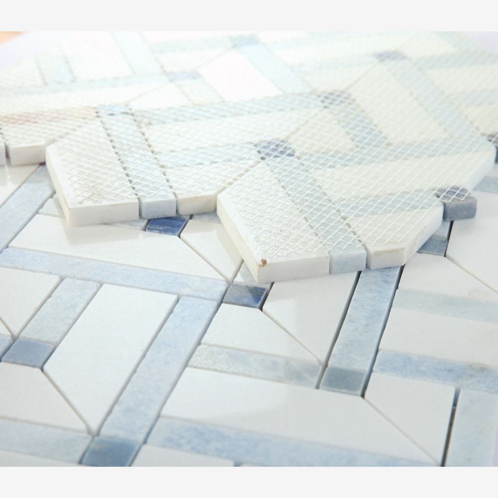Tesserae Herringbone Royal Sapphire 11.75x12.25 Marble Mosaic Tile