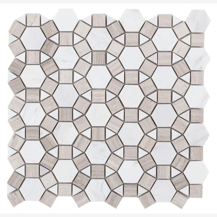 Granada Geometry Volakas & Haisa Light 11.5x12 Polished Marble Tile