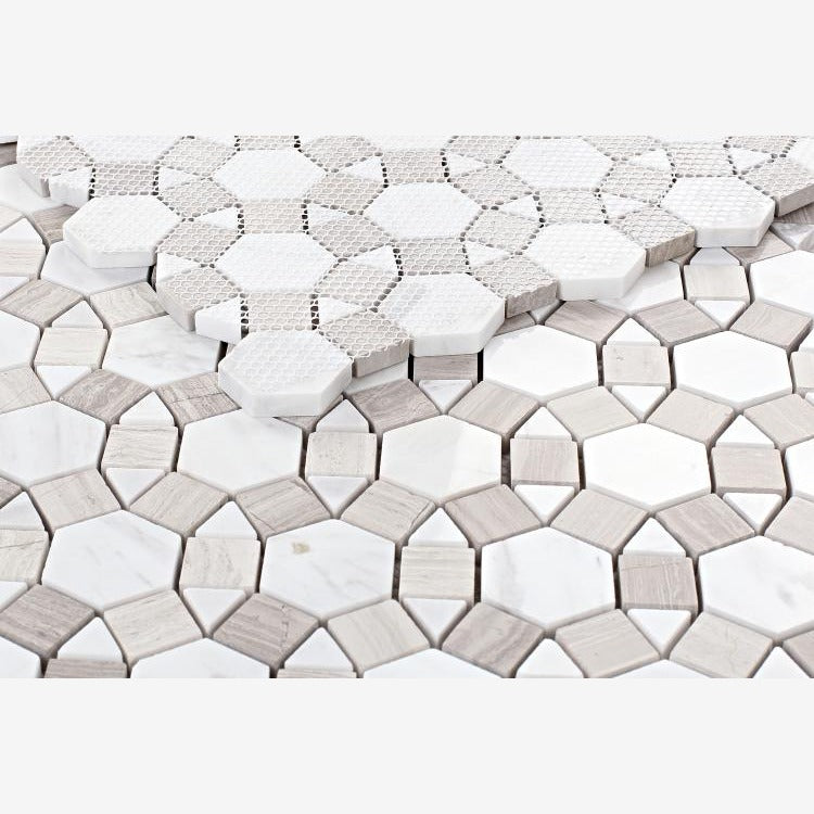 Granada Geometry Volakas & Haisa Light 11.5x12 Polished Marble Tile
