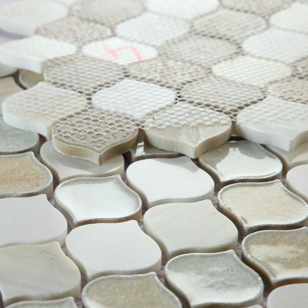Luxor Calacatta Arabesque Crackled Glass Mosaic Tile