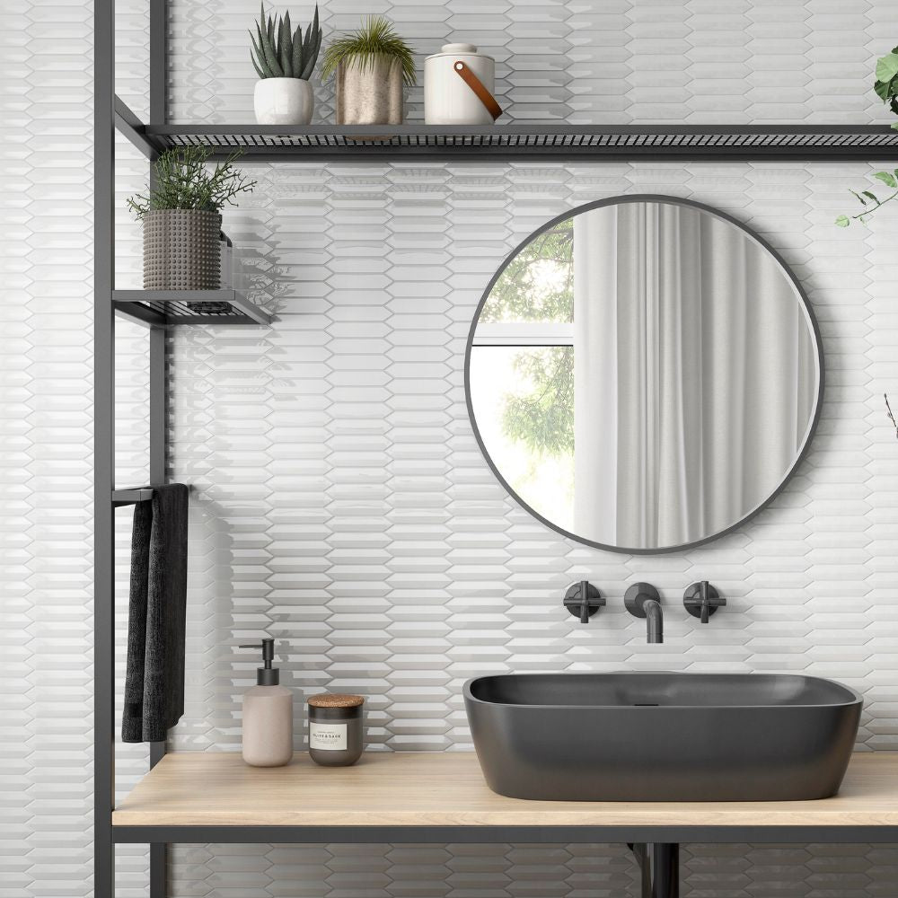 Simple White Beveled Picket Ceramic Mosaic