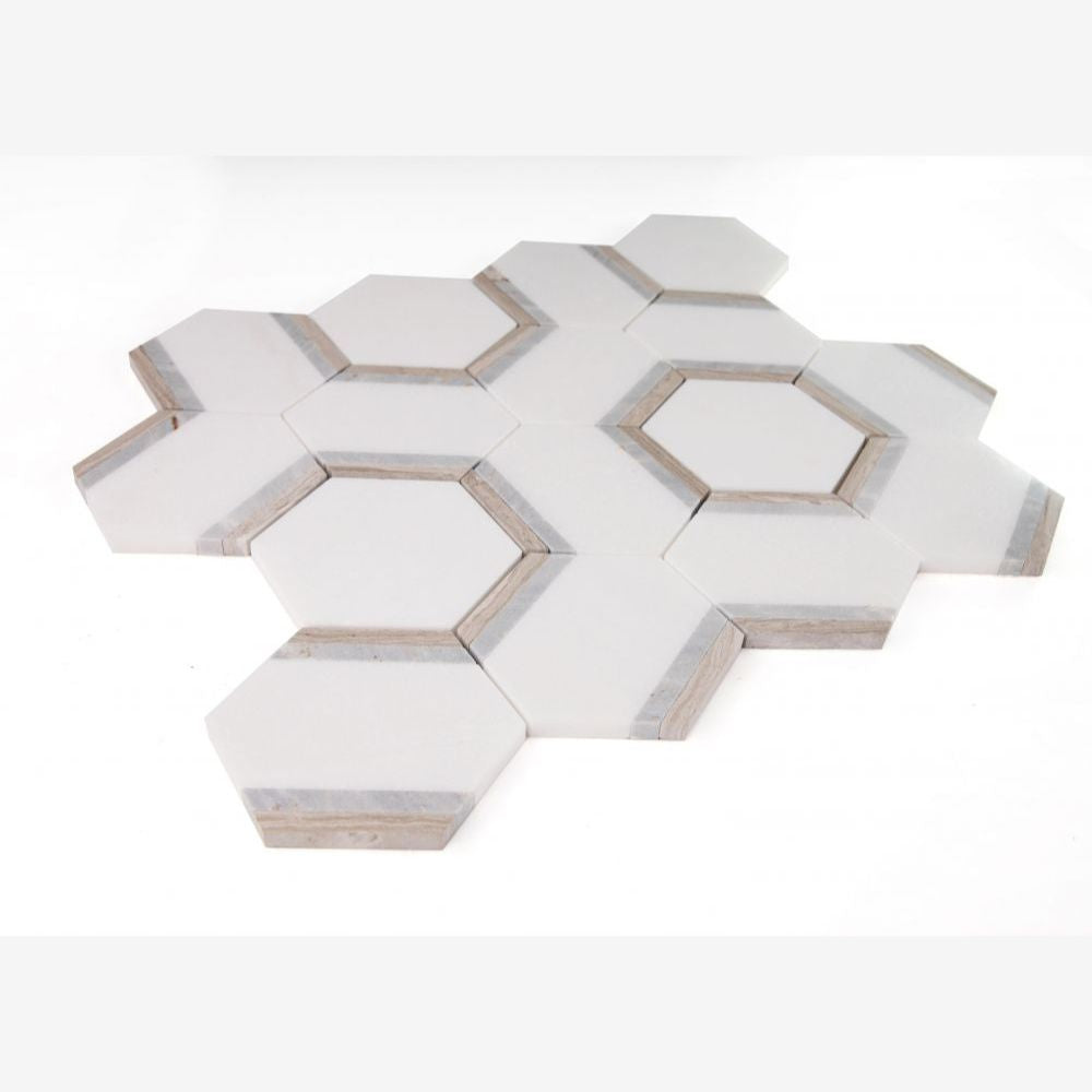 Kent Hex Royal Sky 12x13.75 Marble Mosaic Tile