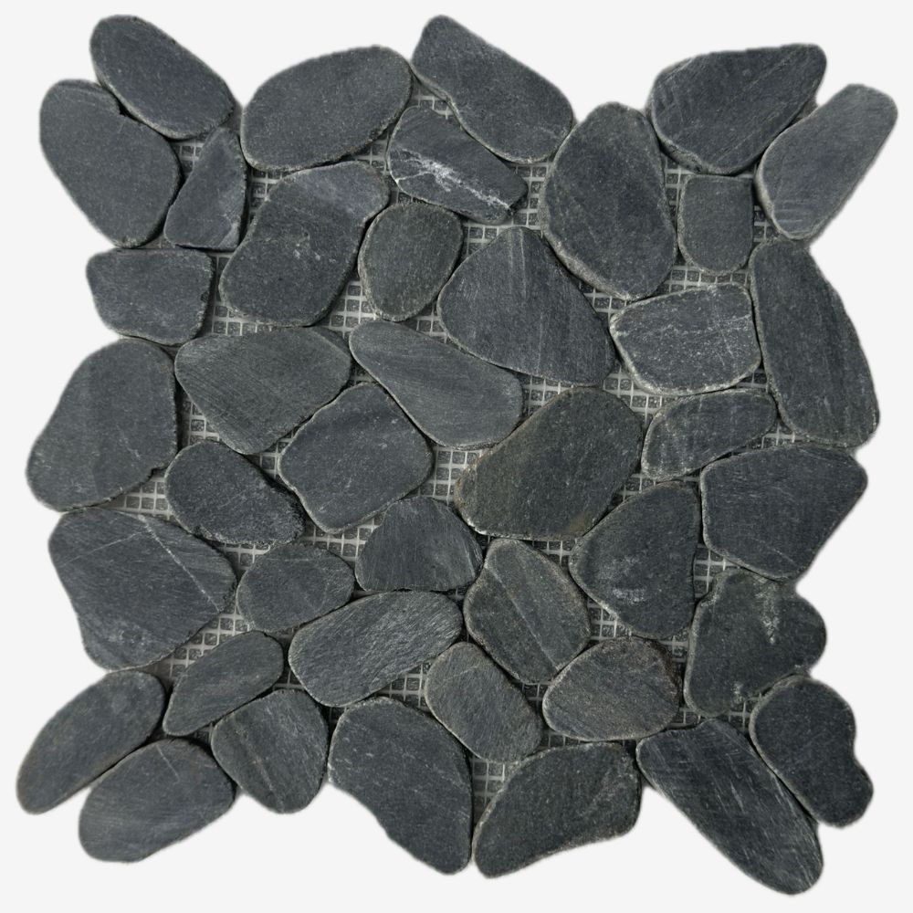 Cairn Black 11x11 Pebble Stone Mosaic Tile