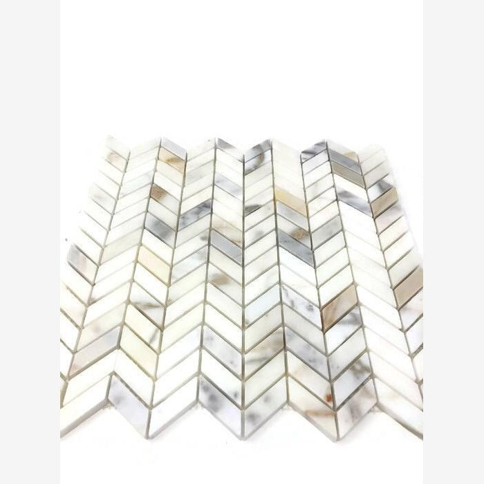 Calacatta Gold Baby Chevron 5/8x1 1/4 Polished/Honed Marble Mosaic Tile