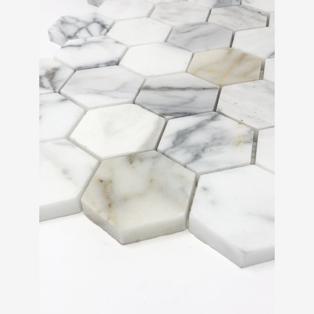 Calacatta Gold 2" Hexagon Polished/Honed Marble Mosaic Tile