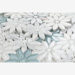 Load image into Gallery viewer, Carrara White &amp; Blue Glass Blend Daisy Flowers Mosaic

