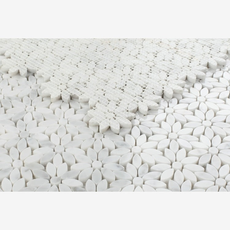 Carrara White Mini Daisy Marble Mosaic Polished
