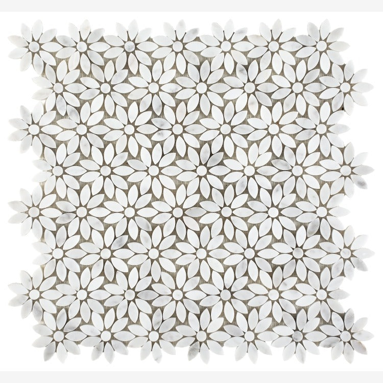 Carrara White Mini Daisy Marble Mosaic Polished