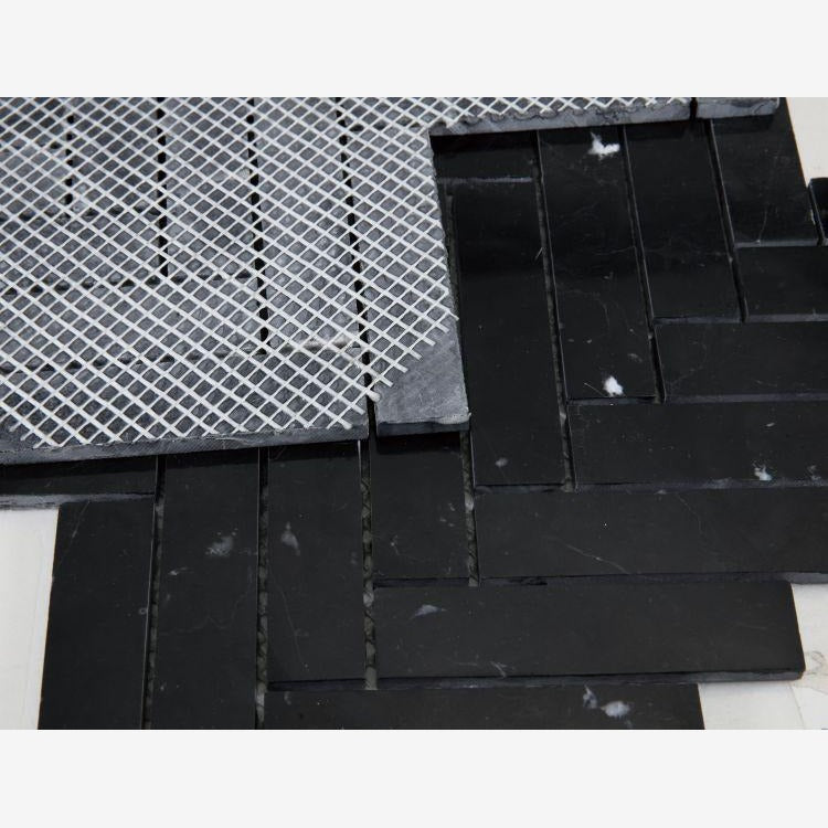 Nero Marquina 1×4 Herringbone Polished/Honed Marble Mosaic