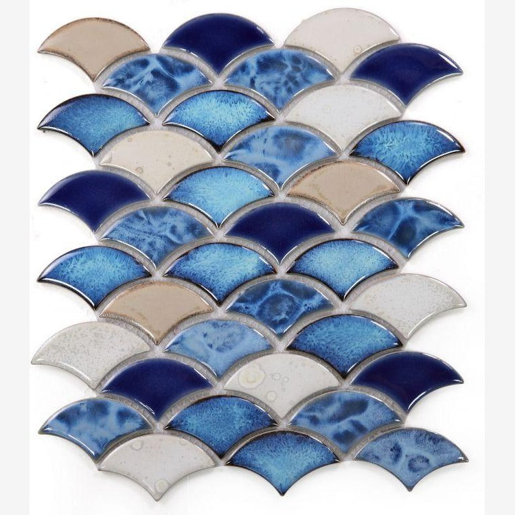 Azurea Calm Cerulean 10x12 Fishscale Porcelain Glazed Mosaic