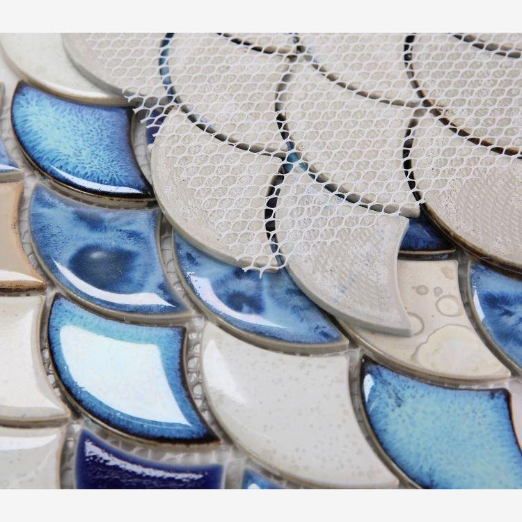 Azurea Calm Cerulean 10x12 Fishscale Porcelain Glazed Mosaic