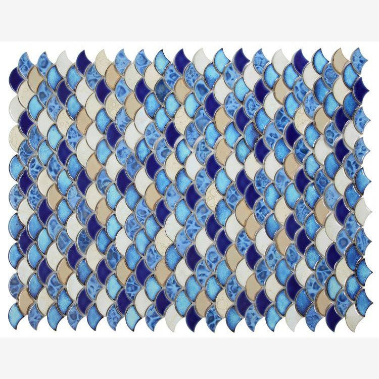 Azurea Calm Cerulean 10x12 Fishscale Porcelain Glazed Mosaic