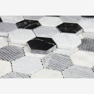 Black and White 2" Hexagon Marble Polished