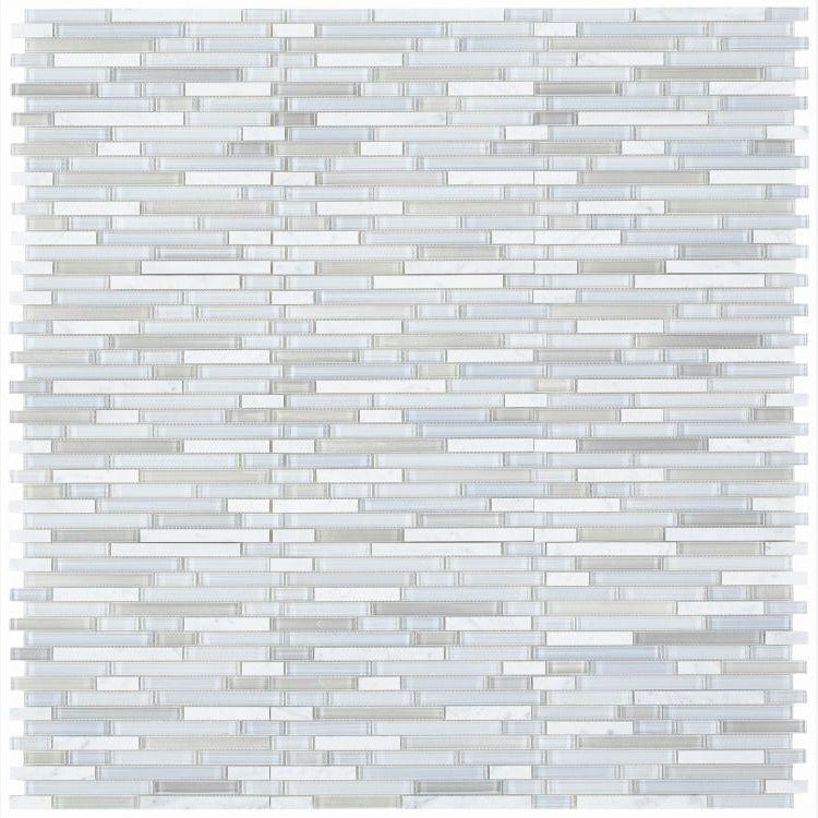 Linear Carrara Goose Glass Brick Mosaic