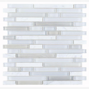 Linear Carrara Goose Glass Brick Mosaic