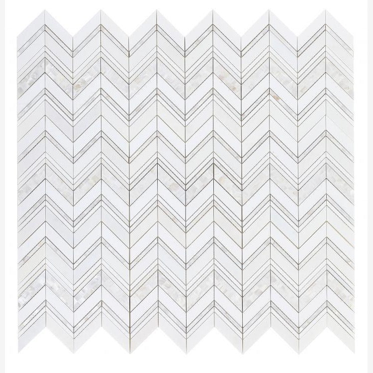 Celestial White & Mother of Pearl Chevron 11.75x12.25 Marble Tile
