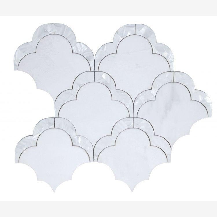 Celestial White & Mother of Pearl Scallop 10.5x12 Mosaic Tile