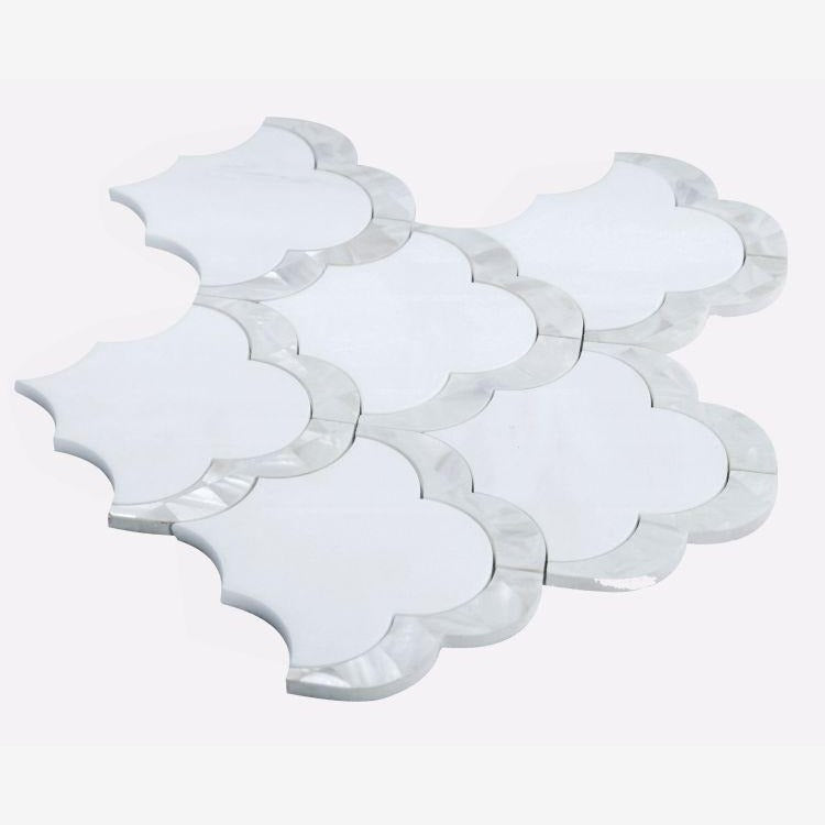 Celestial White & Mother of Pearl Scallop 10.5x12 Mosaic Tile