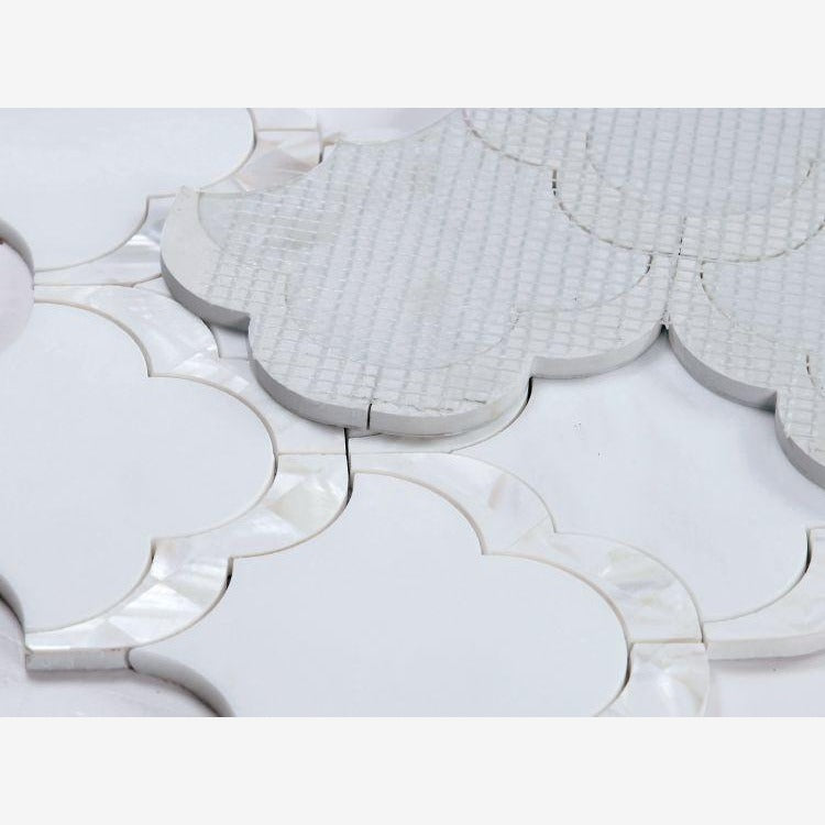 Celestial White & Mother of Pearl Scallop 10.5x12 Mosaic Tile