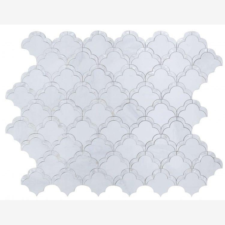 Celestial White & Mother of Pearl Scallop 10.5x12 Mosaic Tile
