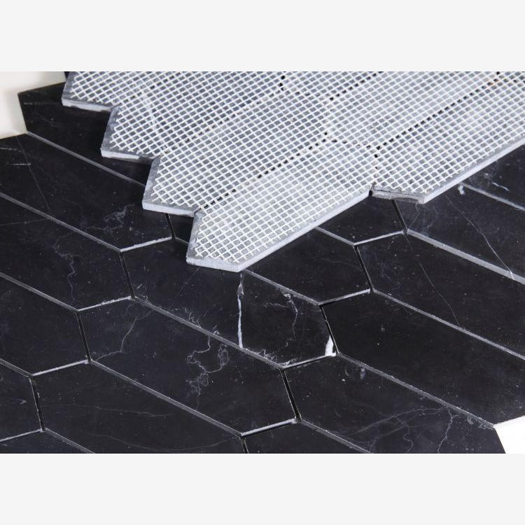 Nero Marquina Elongated Hexagon Polished/Honed Marble Mosaic