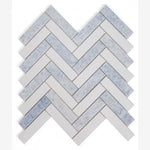Load image into Gallery viewer, Thassos White &amp; Azul Celeste ( Blue ) Herringbone 1X4 Mosaic Polished
