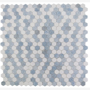 Thassos White & Azul Celeste (Blue) 2" Hexagon Marble Polished