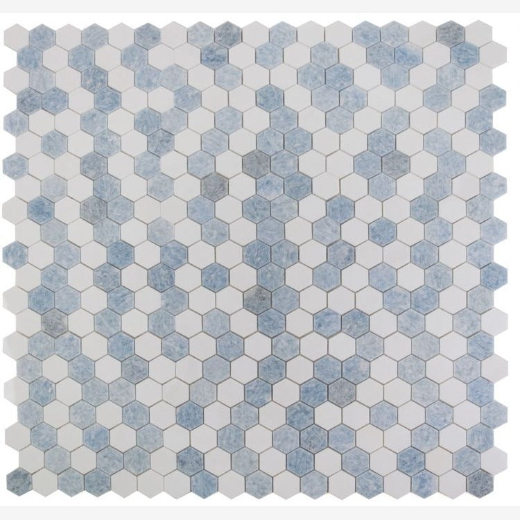 Thassos White & Azul Celeste (Blue) Hexagon 12x12 Polished Marble Tile ...