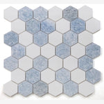 Load image into Gallery viewer, Thassos White &amp; Azul Celeste (Blue) 2&quot; Hexagon Marble Polished
