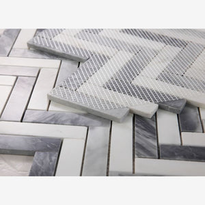 Carrara White & Bardiglio Marble Herringbone 1X4 Mosaic Polished