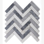 Load image into Gallery viewer, Carrara White &amp; Bardiglio Marble Herringbone 1X4 Mosaic Polished
