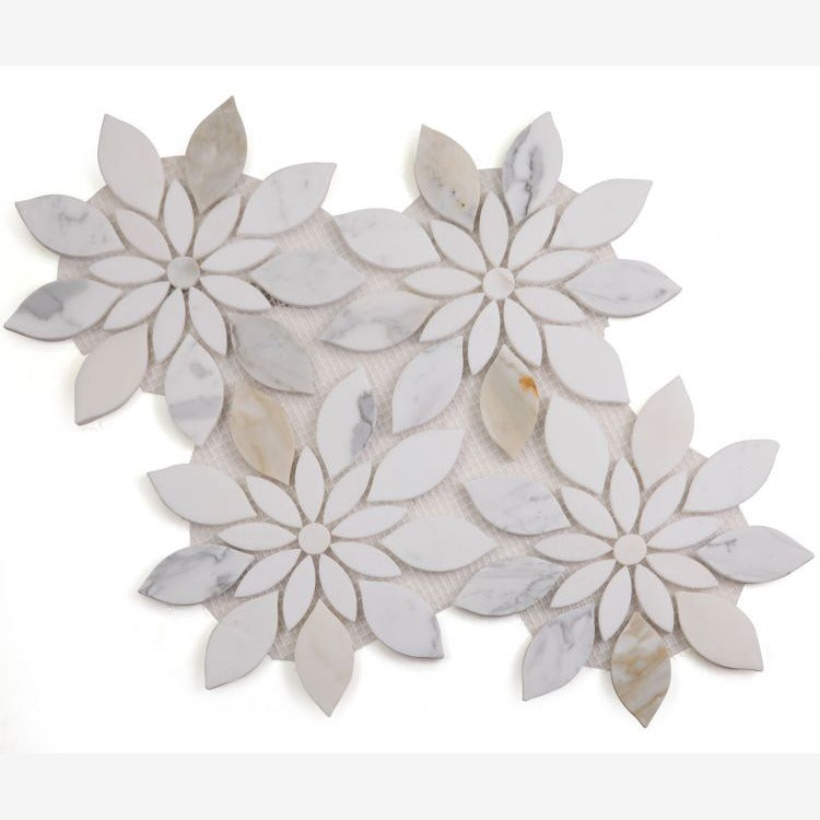 Altessa Calacatta Gold 11.75x13.25 Daisy Mosaic Tile Polished - view 2