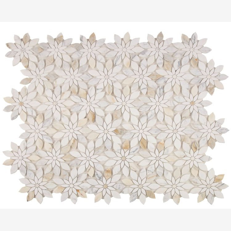 Altessa Calacatta Gold 11.75x13.25 Daisy Mosaic Tile Polished