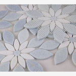 Load image into Gallery viewer, Thassos White and Azul Celeste (Blue) Daisy Flowers Mosaic
