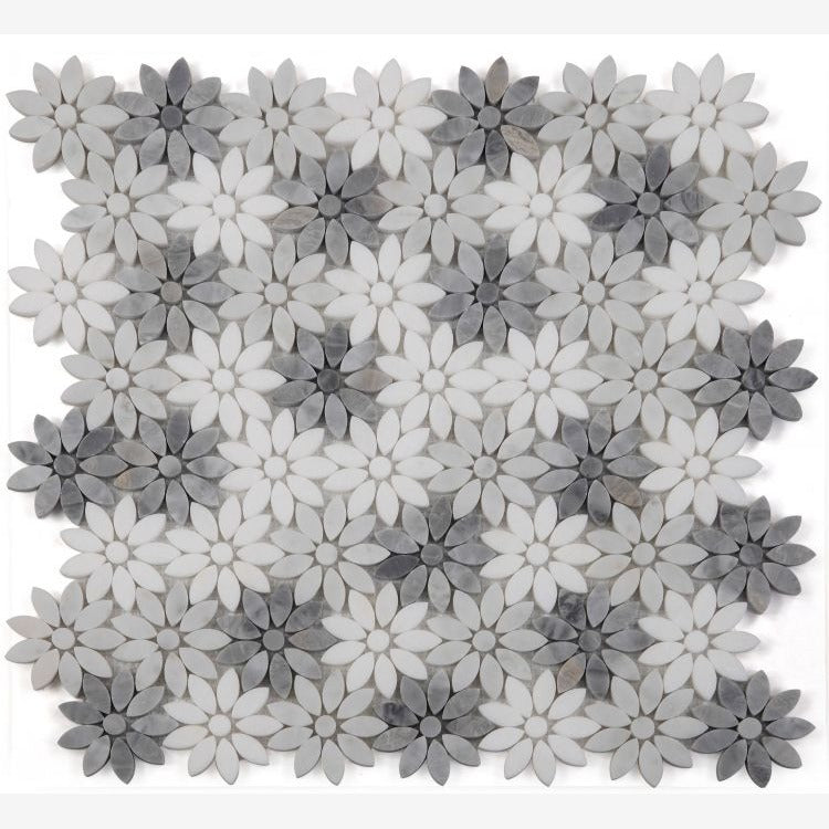California Gray Mini Daisy Marble Mosaic Tile