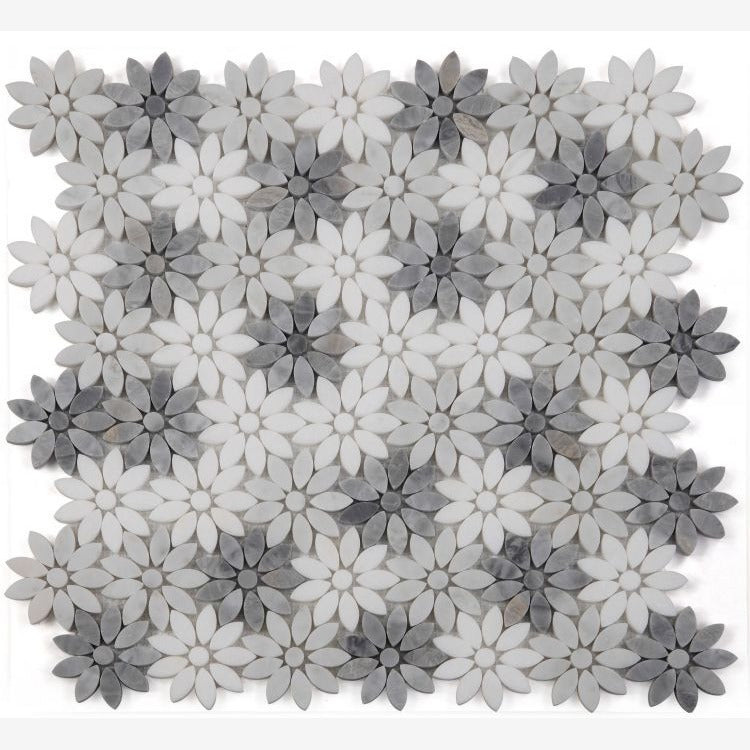 Ashari Gray Mini Daisy Marble 12.5x13 Mosaic Tile Polished