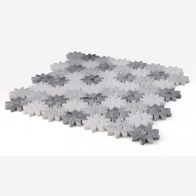 Ashari Gray Mini Daisy Marble 12.5x13 Mosaic Tile Polished