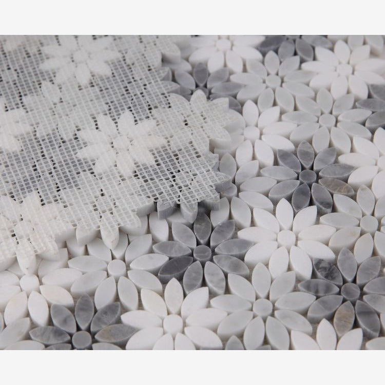 Ashari Gray Mini Daisy Marble 12.5x13 Mosaic Tile Polished
