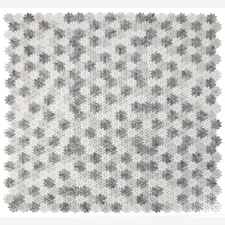 Ashari Gray Mini Daisy Marble 12.5x13 Mosaic Tile Polished