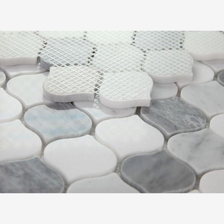 Carrara White & Bardiglio Mini Lantern Mosaic Polished