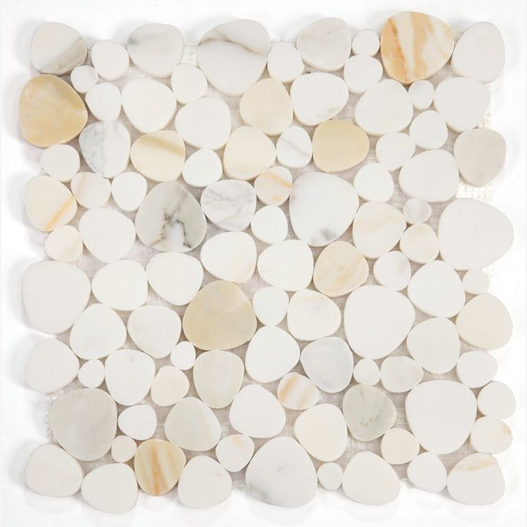 Hudson Calacatta Gold Marble Pebble Mosaic Tile Honed