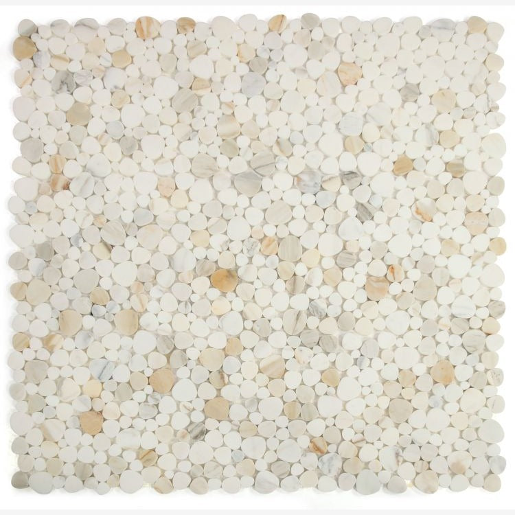 Hudson Calacatta Gold Marble Pebble Mosaic Tile Honed