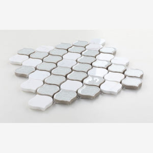 Luxor Carrara Arabesque Crackled Glass Mosaic Tile