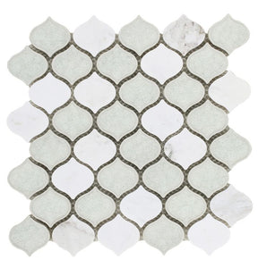 Luxor Carrara Arabesque Crackled Glass Mosaic Tile