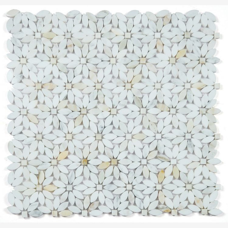 Altessa Calacatta Gold 12x13 Mini Daisy Marble Mosaic Tile Polished