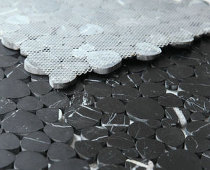 Hudson Marquina Marble Pebble Mosaic Tile Honed